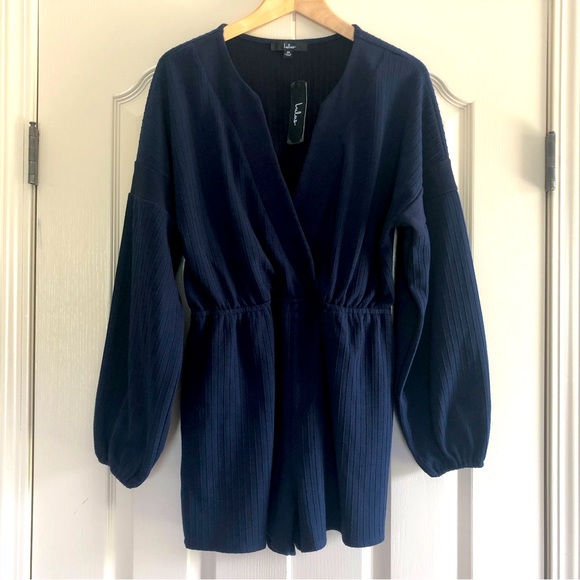 NWT Lulus | One Last Chance Jacquard Knit Navy Blue Romper - Picture 3 of 8